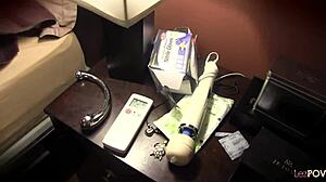 Blonde lesbian fingers brunette girlfriend's clit