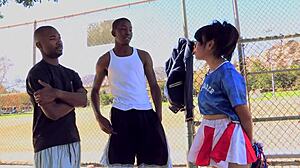 asian mom rides shaved pussy on bed