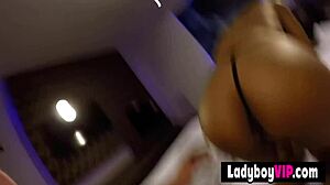 Brown Skinned Asian Ladyboy Slut with Long Skinny Legs Gets Rough POV Fuck
