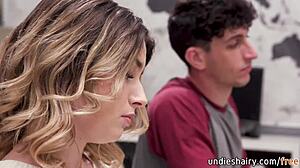 Busty Teacher Makes Students Lick and Fuck