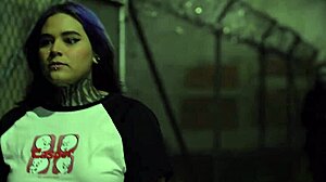 a cute goth girl with a big ass gets caught by ghost face for rough outdoor sex on halloween