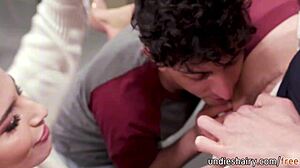 Busty Teacher Makes Students Lick and Fuck