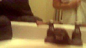 Big clit pussy masturbates in bathroom!