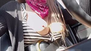 artemisia love, this italian milf with big tits, is smoking and flashing while driving in miami, so hot!