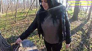 tight leather pants no panties and a wet surprise in my car a steamy blowjob outdoors followed by a rough forest fuc