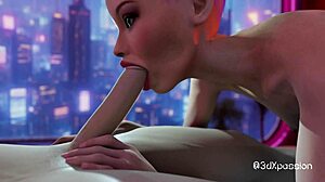 Sexy cyberpunk girl feels intense pleasure from huge cumshot.