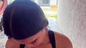 horny colombian housewife pulls boyfriend's penis on the street and sucks it