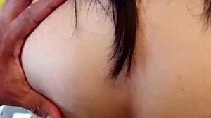 Cousin fucks my ass roughly, leaving creampie while I wash clothes, feeling intense pleasure