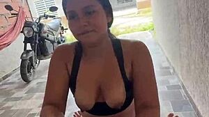 horny colombian housewife pulls boyfriend's penis on the street and sucks it