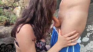 Skinny Housewife Moans During Passionate Sex With Cum In Mouth On Cliff