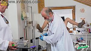 20-year-old sexy blonde girl ariela donovan gets her aroused pussy examined by 2 old gynecologists