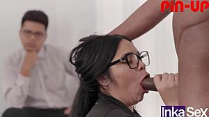 Venezuelan humiliates boyfriend while Mandingo trainer fucks her.