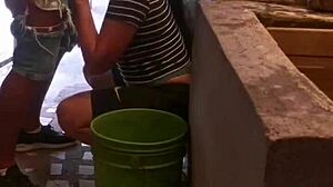 Cousin fucks my ass roughly, leaving creampie while I wash clothes, feeling intense pleasure