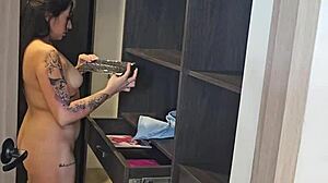 i find my stepmother changing clothes and she fucks me to punish me in quickie pov with cum on big ass