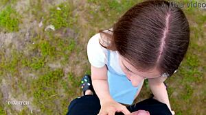 Teen Babe Begs for Outdoor Throating and Cum Swallowing