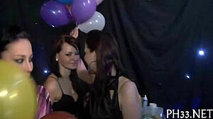 those slutty gals are sucking and fucking in a gangbang game