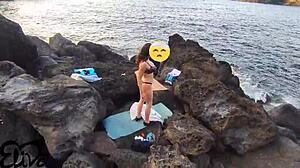 Skinny Housewife Moans During Passionate Sex With Cum In Mouth On Cliff