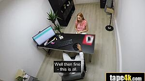 Stunning Hungarian Redhead Negotiates Debt With Bank Clerk