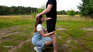 Teen Babe Begs for Outdoor Throating and Cum Swallowing