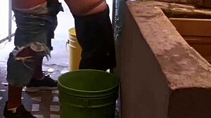 Cousin fucks my ass roughly, leaving creampie while I wash clothes, feeling intense pleasure