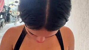 horny colombian housewife pulls boyfriend's penis on the street and sucks it