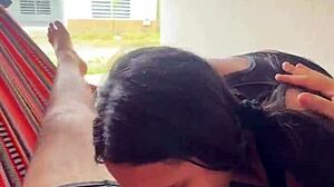 horny colombian housewife pulls boyfriend's penis on the street and sucks it