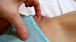 petite french girl caresses her pussy after work