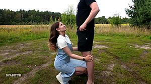 Teen Babe Begs for Outdoor Throating and Cum Swallowing