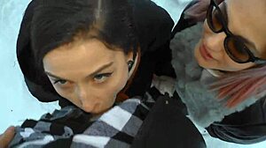 Two Hot Teens Deepthroat Cock Outdoor For Cumshot