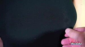 Blue eyed blonde breanna deepthroats a cock and sucks ass to get jizzed on big tits.