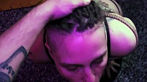 The ropes hold me tight, I have to suck his dick.