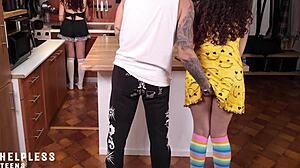 Maid Masturbates While Daddy Fucks In Kitchen