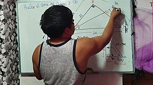 Asian Nerd Student Calculates X in Sexual Mathematical Triangle with Teacher
