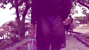 Melissa hot double penetrated at nude beach, people watching. 🌊