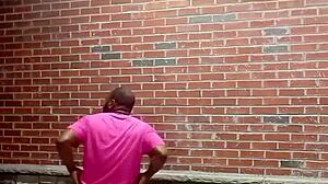 A private strip tease for free while faced backwards in 70 degree weather