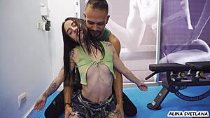 fucking the gym trainer with people training behind