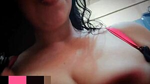 She's very horny and goes to bathroom to masturbate, squirting first time