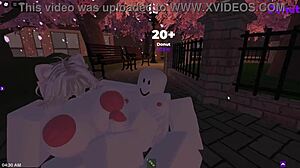 In Roblox, a guy fucks a girl in the park, exploring virtual sex