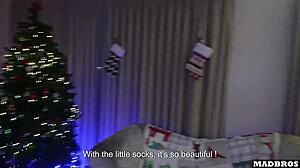 two beautiful christmas mommies get blonde asses fucked anal under the tree and dp on piano