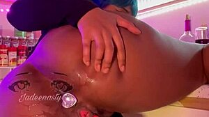 Ebony wife squirts in kitchen.