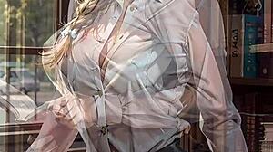 AI Generated Blonde Librarian Flashes Under Skirt