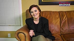 Kylie, the short-haired brunette, sucks a big cock and swallows 😋