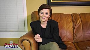 Kylie, the short-haired brunette, sucks a big cock and swallows 😋