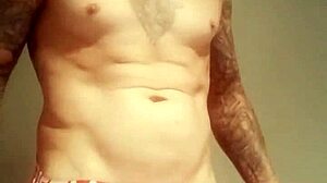 Amateur bathes naked with big cock in public