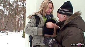 Old Guy Seduces Curvy Nylon Teen In Snow