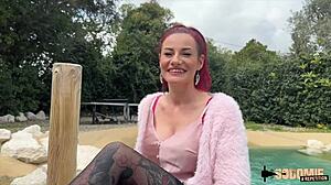 Sally rouquine enjoys two huge cocks in group