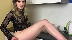 Cute blonde hottie relaxes with self-touching in private