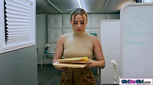 Secretary feels pleasure from lesbian boss's strapon