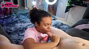 Black Teen 18+ Gags On Bwc Spitting Sloppy Blowjob Daddy Lick