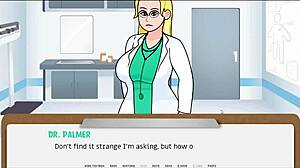 The doctor examines the milf patient in the hospital, focusing on her tits in a cartoon style.